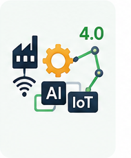 Ilustración de industria 4.0 con IoT e inteligencia artificial